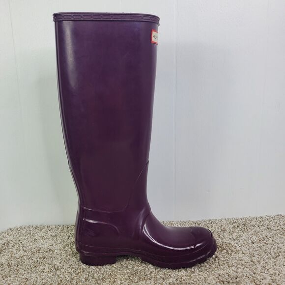 Hunter Tall Boots Womens 5 Purple Gloss Rain Rubber Buckle Accent Waterproof - Picture 2 of 10